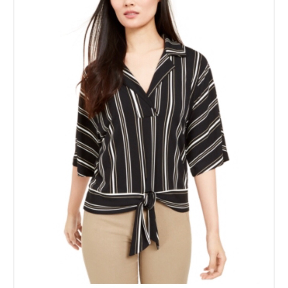 Alfani Striped Kimono Tie-Front Top, Small